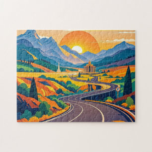 Colourful Scenic travel adventures on winding road Jigsaw Puzzle
