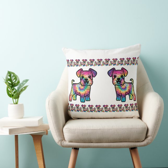 Colourful Schnauzer: Tie Dye Delight Cushion (Chair)