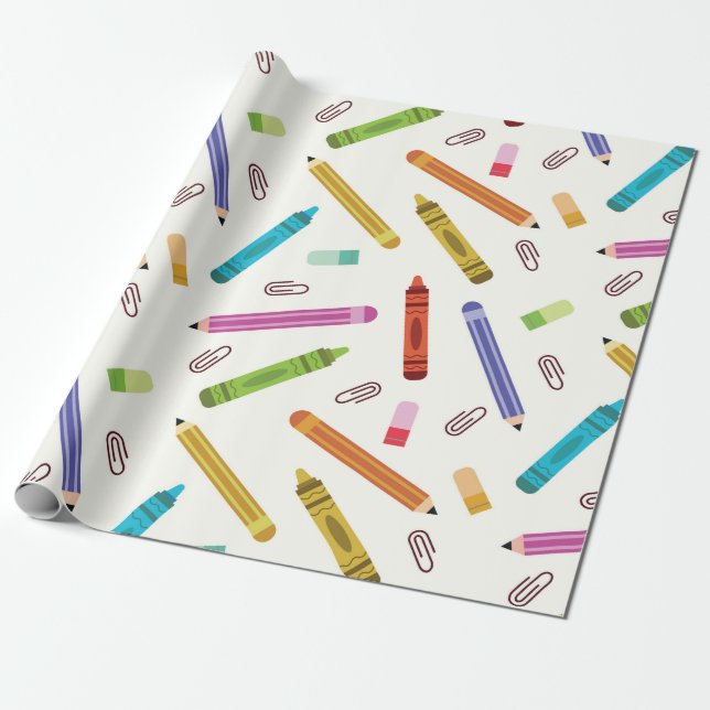 Colourful School Crayons and Pencils  Pattern  Wrapping Paper (Unrolled)