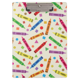 Colourful School Crayons with Shapes Pattern Clipboard