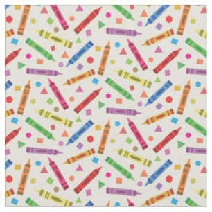 Colourful School Crayons with Shapes Pattern Fabric