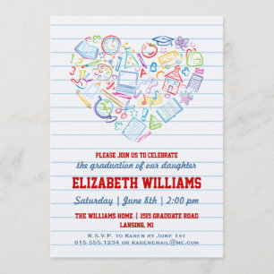 Colourful School Heart Graduation Invitation