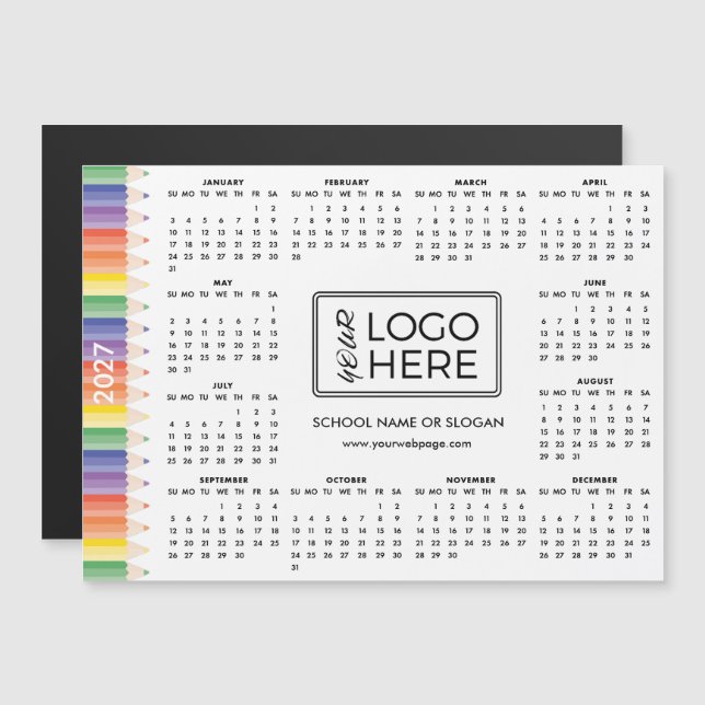 Colourful School Logo 2027 Magnetic Calendar (Front/Back)