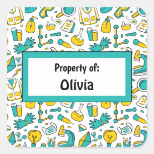 Colourful School Science lab Pattern Personalised Square Sticker