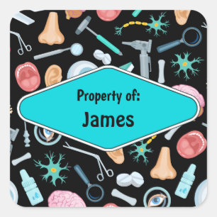 Colourful School Science lab Pattern Personalised Square Sticker
