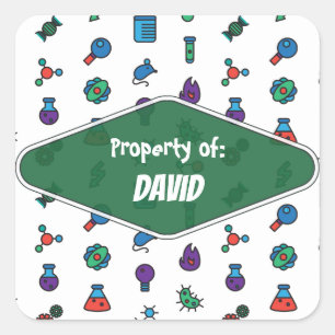 Colourful School Science Pattern Personalised Squa Square Sticker