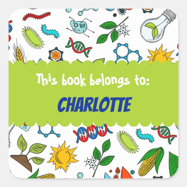 Colourful School Science Pattern Personalised Squa Square Sticker (Front)