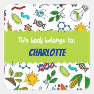 Colourful School Science Pattern Personalised Squa Square Sticker