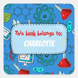 Colourful School Science Pattern Personalised Squa Square Sticker