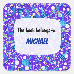 Colourful School Science Pattern Personalised Square Sticker