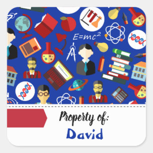 Colourful School Supplies Blue Kids Name Label