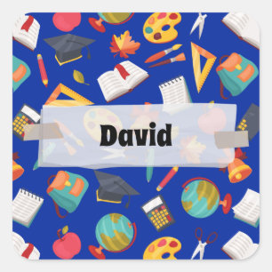 Colourful School Supplies Pattern Personalised  Square Sticker