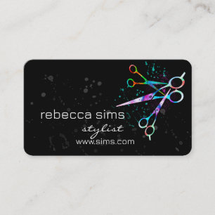 colourful scissors on black and teal modern bold  business card