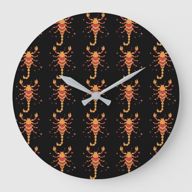 Colourful Scorpion Pattern on Black Background Large Clock (Front)