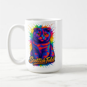 Colourful Scottish Fold Pop Art Cat – Vibrant Neon Coffee Mug