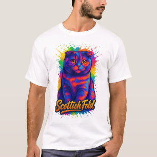 Colourful Scottish Fold Pop Art Cat – Vibrant Neon T-Shirt