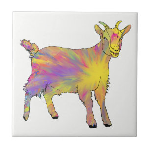 Colourful screaming Artsy Goat Funny Animal Art Tile