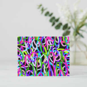 Colourful Scribble Art on Black Postcard