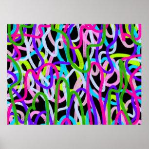 Colourful Scribble Art on Black Poster