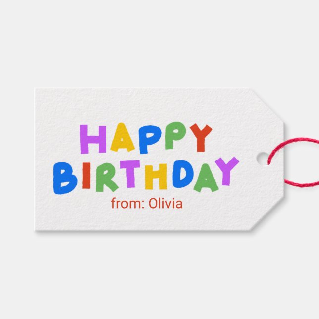 Colourful Script Happy Birthday Gift Tags (Front (Horizontal))