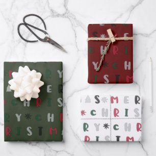 colourful script merry christmas holiday wrapping paper sheet