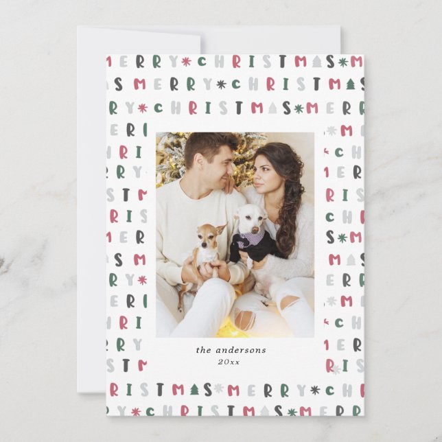 colourful script merry christmas photo card (Front)