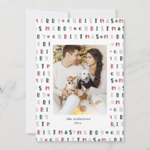 colourful script merry christmas photo card