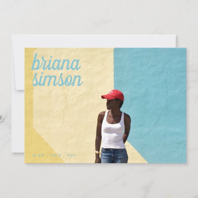 Colourful Script Name Grad Graduate Two Photo Announcement (Front)