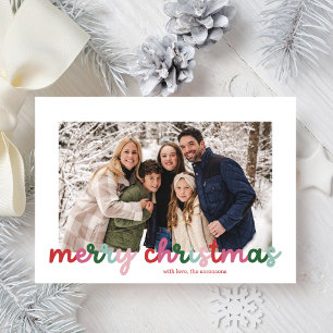 Colourful Script Two Photo Merry Christmas  Holiday Card