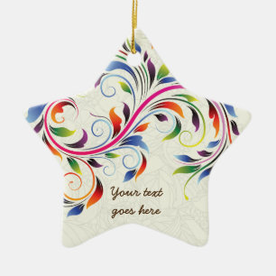 Colourful scroll leaf, ecru floral retro ornament