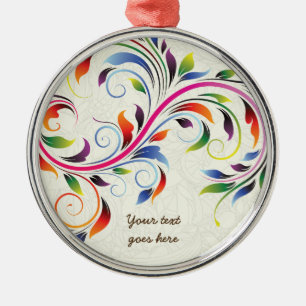 Colourful scroll leaf, ecru floral retro ornament