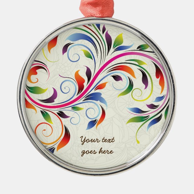 Colourful scroll leaf, ecru floral retro ornament (Front)