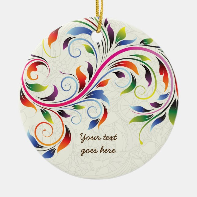 Colourful scroll leaf, ecru floral retro ornament (Front)