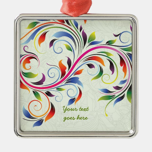 Colourful scroll leaf, lime floral retro ornament (Front)