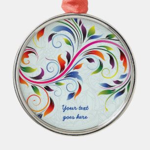 Colourful scroll leaf, pale blue floral ornament