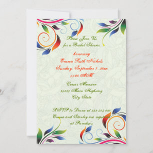 Colourful scroll leaf pale lime bridal shower invitation