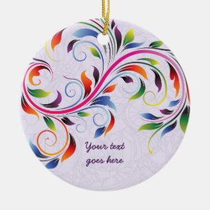 Colourful scroll leaf, purple floral retro ornamen ceramic tree decoration