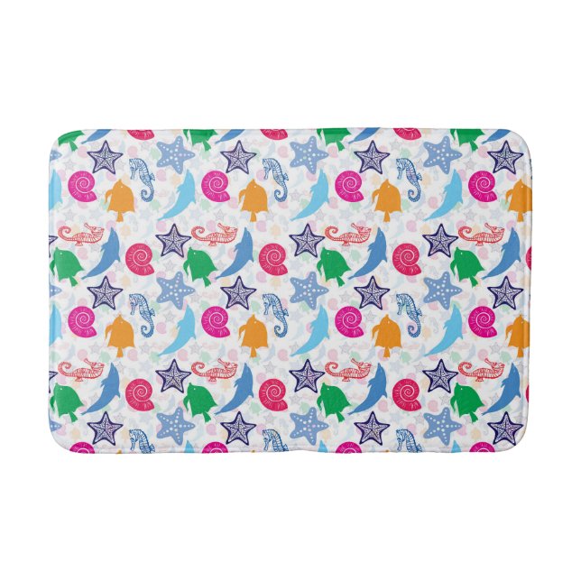 Colourful Sea Animals Illustration Pattern Bath Mat (Front)