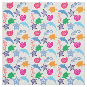 Colourful Sea Animals Illustration Pattern Fabric