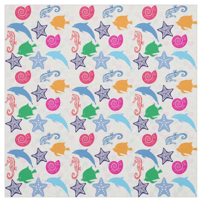 Colourful Sea Animals Illustration Pattern Fabric (Swatch)