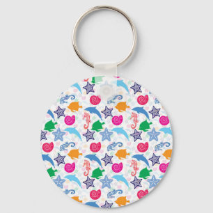 Colourful Sea Animals Illustration Pattern Key Ring