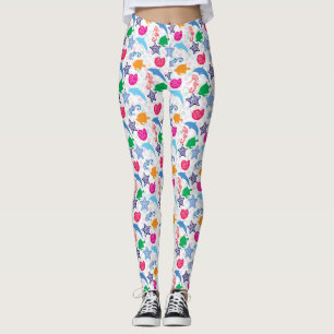 Colourful Sea Animals Illustration Pattern Leggings