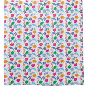 Colourful Sea Animals Illustration Pattern Shower Curtain