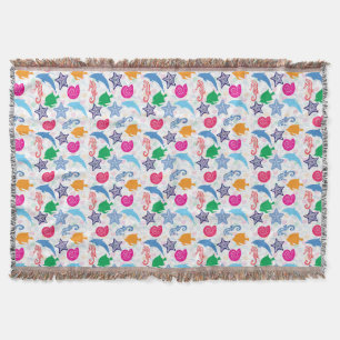 Colourful Sea Animals Illustration Pattern Throw Blanket