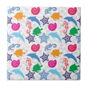 Colourful Sea Animals Illustration Pattern Tile