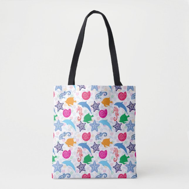 Colourful Sea Animals Illustration Pattern Tote Bag (Front)