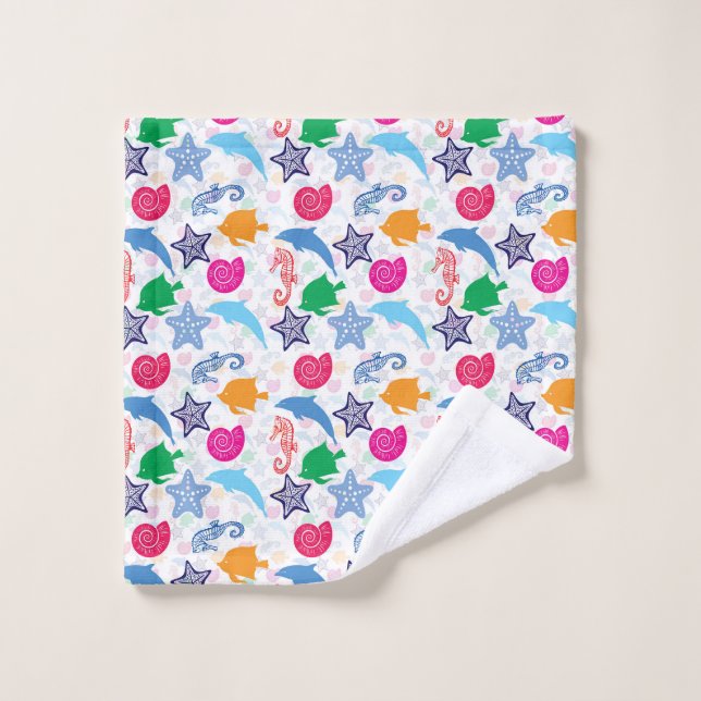 Colourful Sea Animals Illustration Pattern Wash Cloth (Wash Cloth)