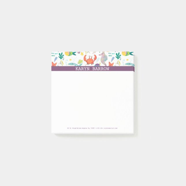 Colourful Sea Animals Purple Stripe Post-it Notes (Front)