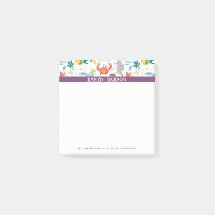 Colourful Sea Animals Purple Stripe Post-it Notes