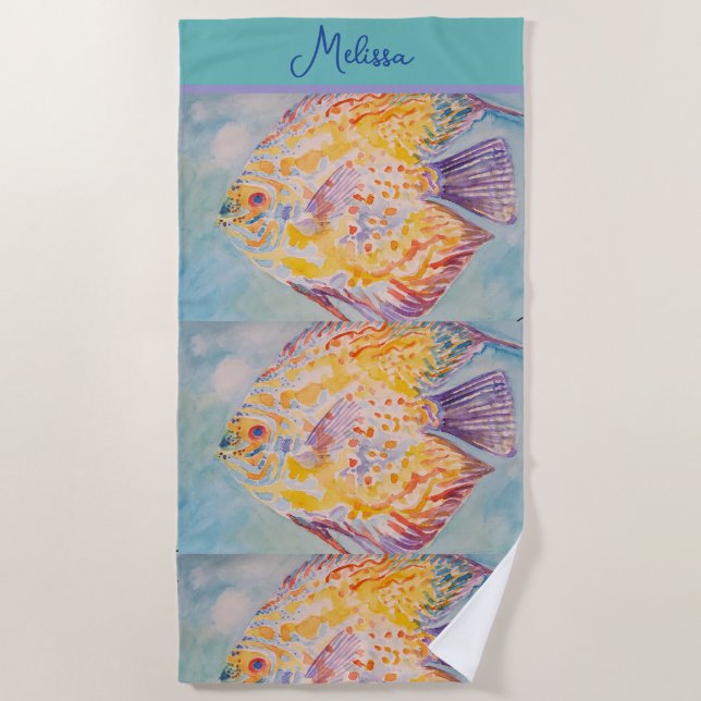 Colourful Sea Fish Ocean Beach Sea Girls Name Towel (Front)